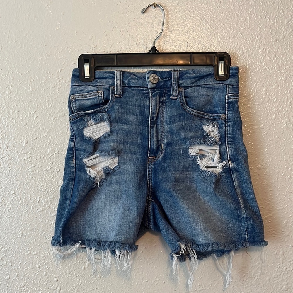 AMERICAN Eagle Curvy Hi-Rise Shortie Denim Shorts Size 2‎